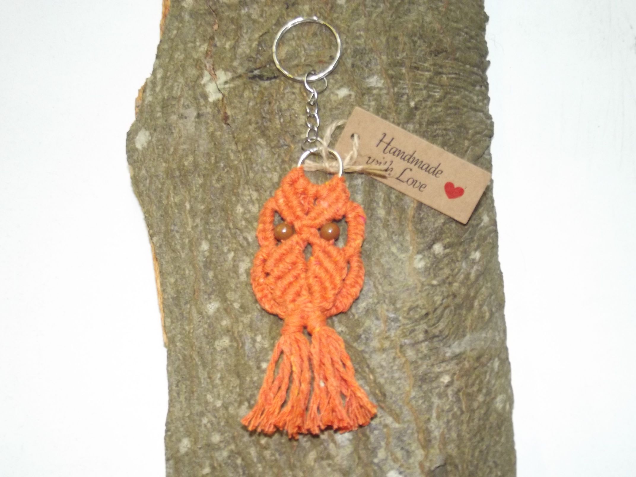 Handcrafted Macrame Owl Keyring Charm - Size 1 - 8-9cm - The Dropped Stitch