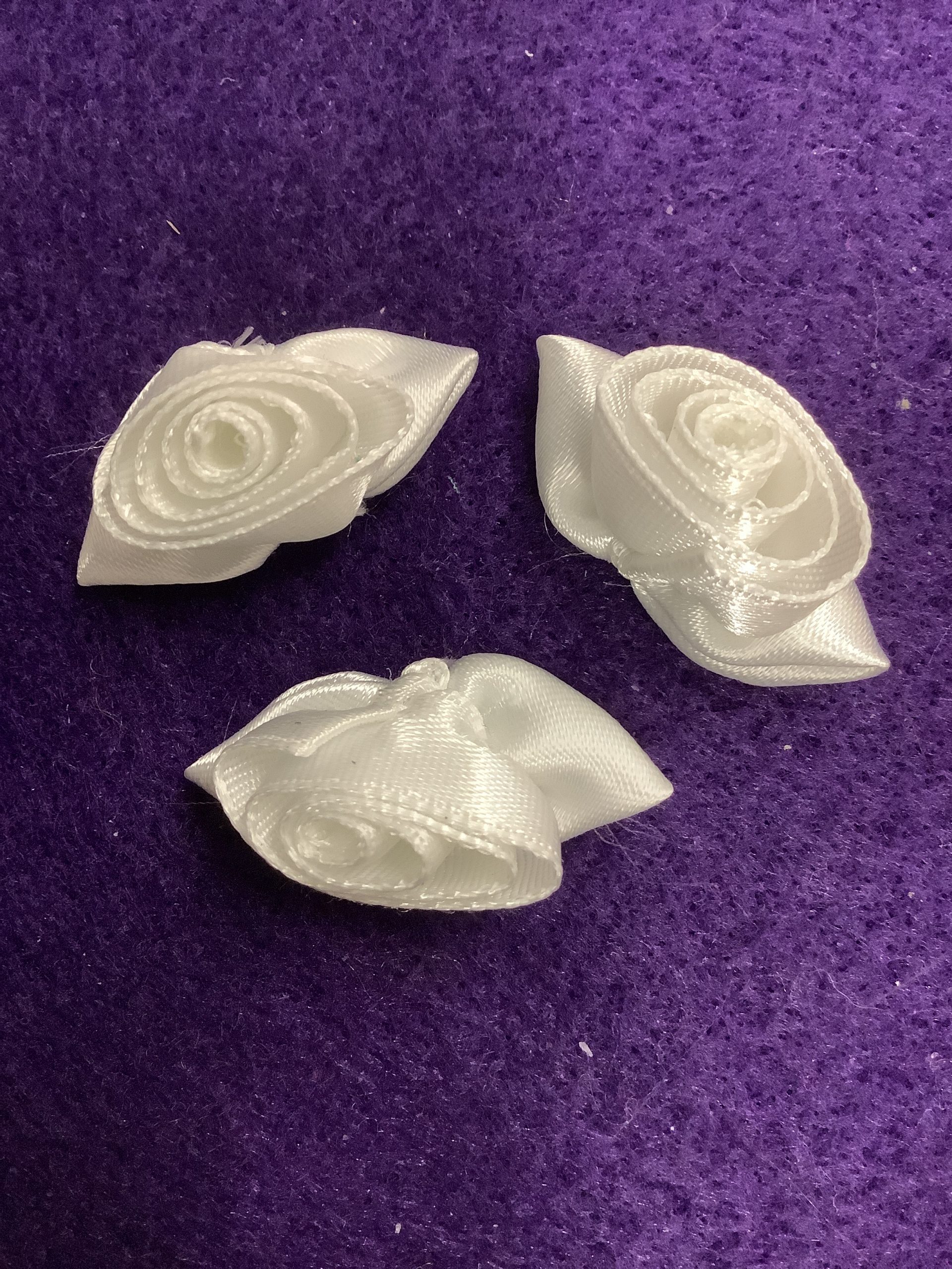 White Ribbon Flower with White Leaves (RF33) The Dropped Stitch